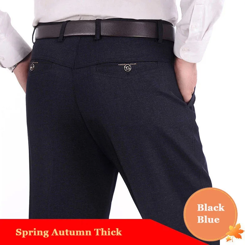 Business Pants Men Pants Mens Casual Business Pants Men Mid Full Length Soft Trim Brand Trousers Regular Straight Black Grey Large Size 28-40