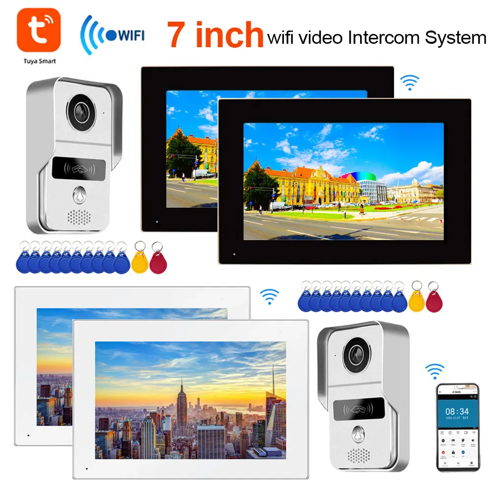 

1080P TUYA 7 Inch 2 LCD Touch Screen Video Intercom Access Control Wifi Video Doorbell System Doorphone Door RFID Unlock Camera