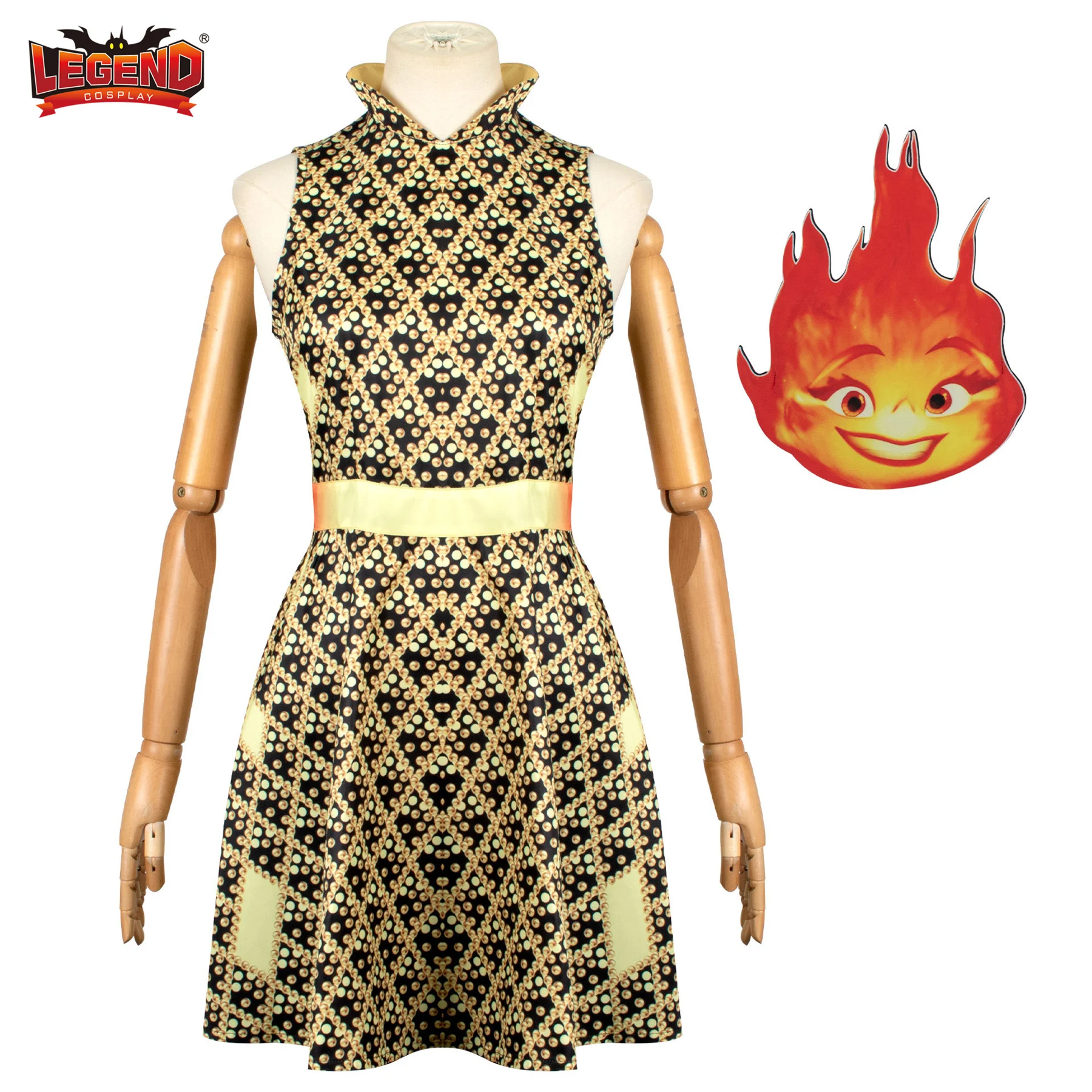 

2023 Movie Elemental Ember Lumen Cosplay Costume Fire Elemental Dress Mask Suit Full Set Halloween Carnival Party Outfit