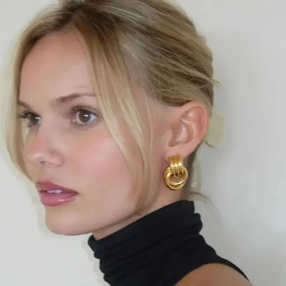 New Trendy Intersection Geometric Waterproof Ear Studs for Women Multilayer Textured Striped Metal Knot Big Stud Earrings Bijoux