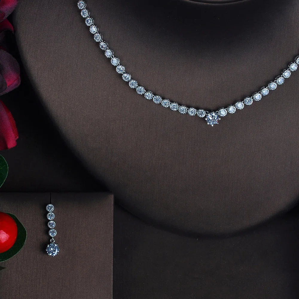

Fashion New Luxury Micro CZ Pave Women Jewelry Sets Earring Necklace Set Bridal Wedding Jewelry Set Accessories N-615