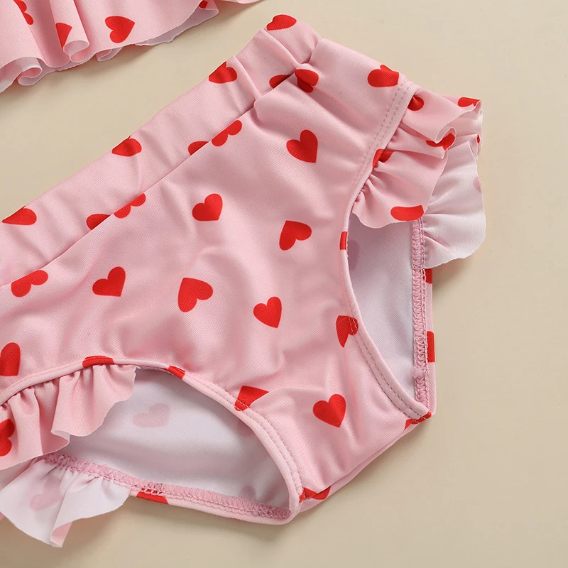 Baby Girls Swimwear Bikini Set Heart Print Tank Tops Shorts Hat for Toddlers Infants 0-24M 3Pcs children swimwear