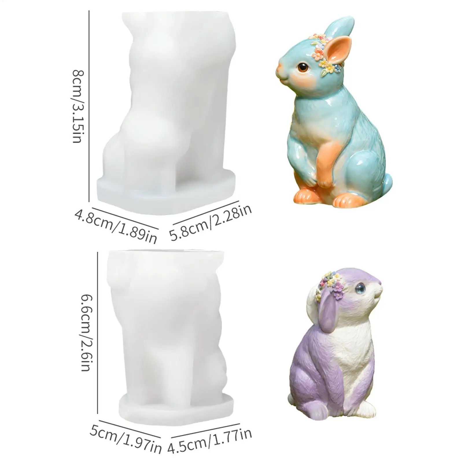 Silicone Mold Cute 3D Rabbit Figurines 2 Pieces Bunny Candle Making Molds For Plaster Chocolate Clay Living Room Bedroom Kitchen