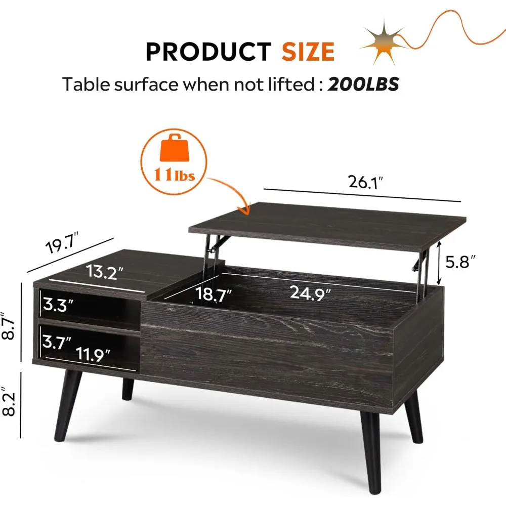 Wood Lift Top Coffee Table with Hidden Compartment and Adjustable Storage Shelf, Lift Tabletop Dining Coffee Tables 3