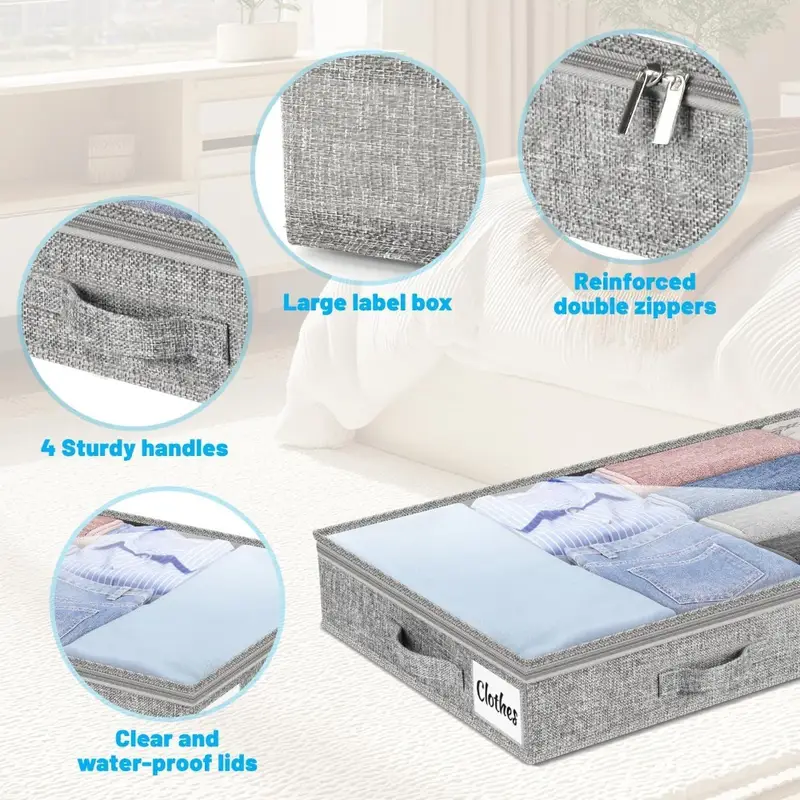 Under Bed Storage Bins 2PCS Large Capacity Clothes Organizer Box with Lid Foldable Space Saving Bedroom Storage Containers - Image 6