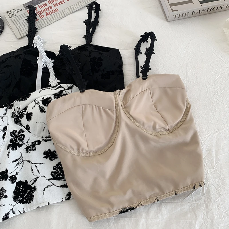 ITOOLIN Women Sweet Elastic Camis Underwear Padded Bra Spaghetti Cute Crop Tops Print Tank Tops For Women Summer 2024 Best Sellers In Women's Clothing