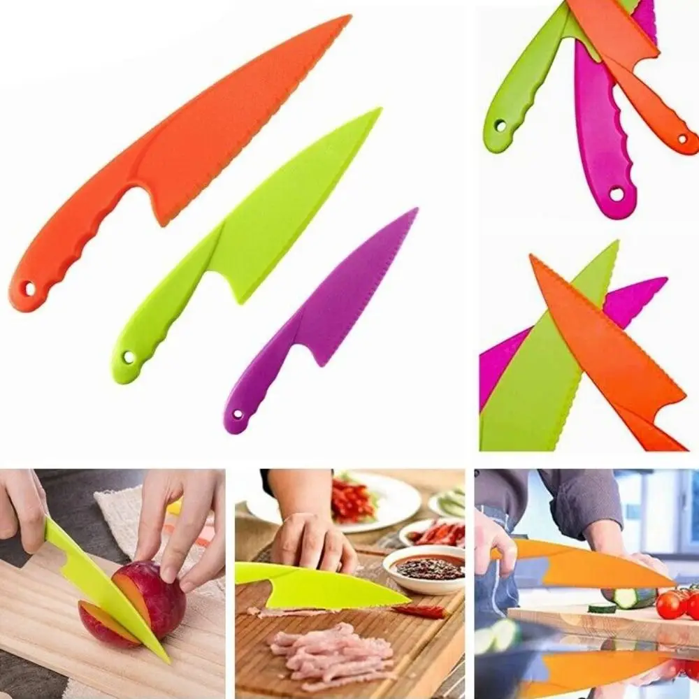 3 PCs Kids Kitchen Knife Plastic Fruit Safe Toy Knives Bread Lettuce Salad kitchen knife,vegetable slicer,fruit slicer,fruit knife