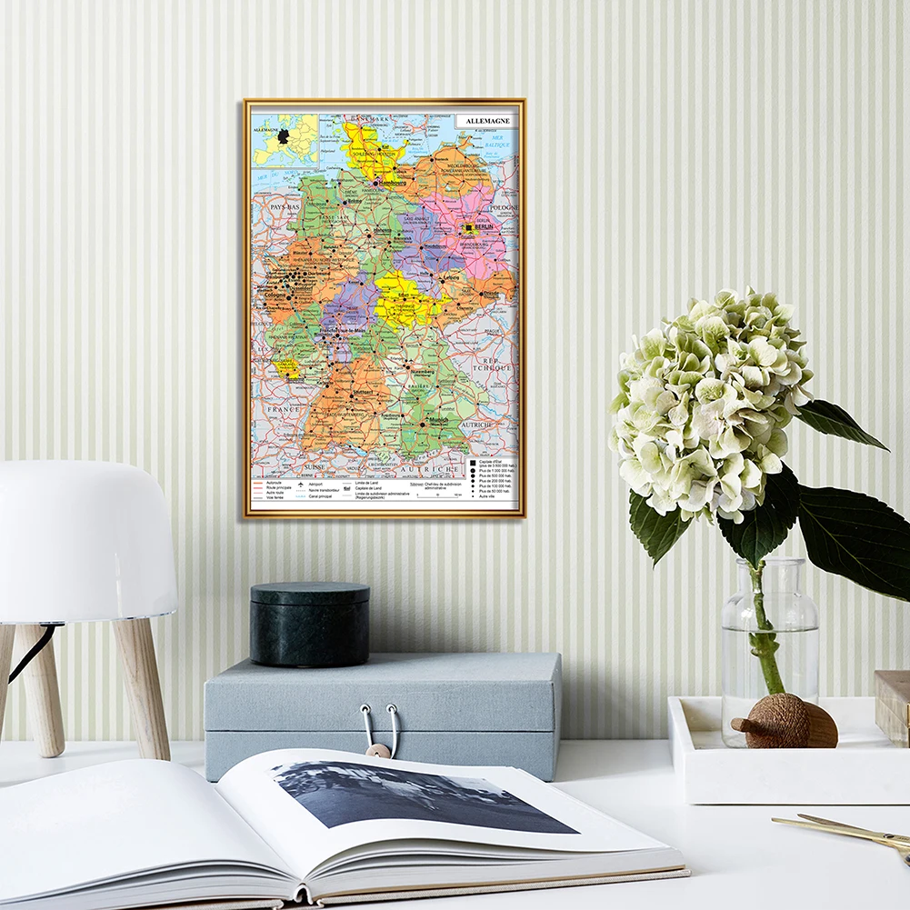 World Map Poster Germany Map 59*42cm The Germany Political Map Transportation Map In French Wall Art Poster Canvas Painting School Supplies Home Decoration