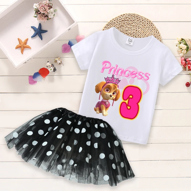 Paw Patrol Skye Princess T-Shirt Gonne Set Fluffy Mesh Dress Per Bambini Dolce Stampato Abbigliamento Casual Party Cosplay Set