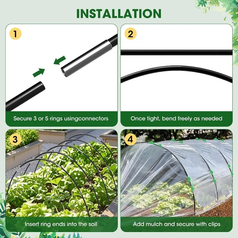 Greenhouse Hoop Grow Tunnel Kits Vegetable Seedling Support Hoop Frame DIY Reusable Bendable Arch Shed Brackets Garden Stakes