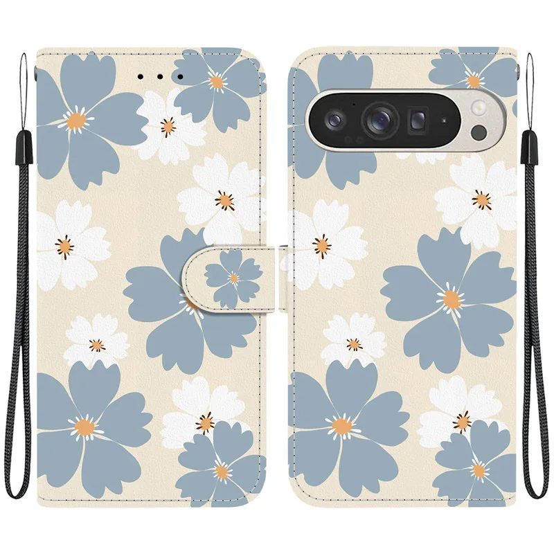 Elegant Colored Flower Wallet Phone Case - Magnetic Flip Leather Cover with Cute Pattern