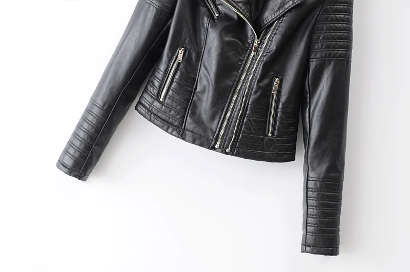 Fashion women's autumn winter motorcycle faux leather jacket ladies long sleeve motorcycle punk street wear black coat