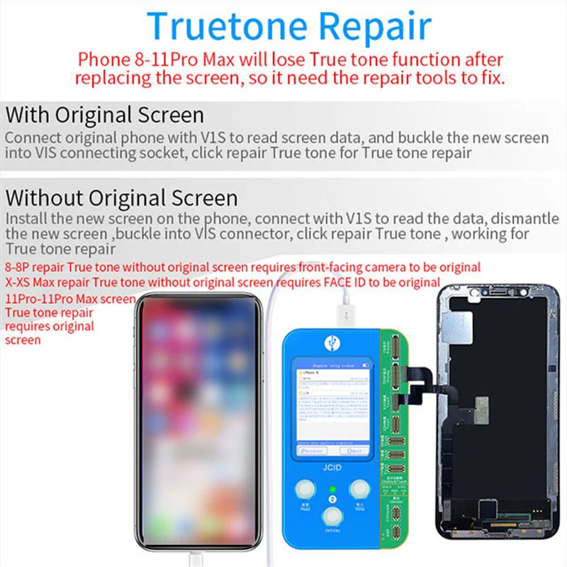 JC V1SE Phone Ture Tone Repair Programmer for Phone 7 7P 8 8P X XR XS XSMAX 11 ProMAX 12 13 Battery Fingerprint SN Reader
