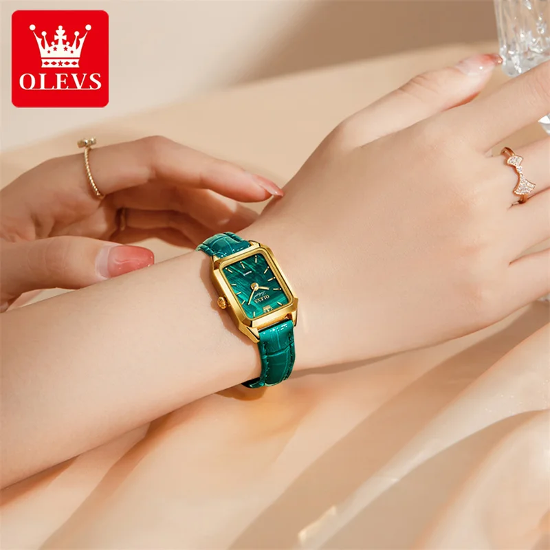 OLEVS New Top Brand Fashion Green Women Watches Elegant Luxury Leather Ladies Watch Relogio Feminino Woman Quartz Wristwatch