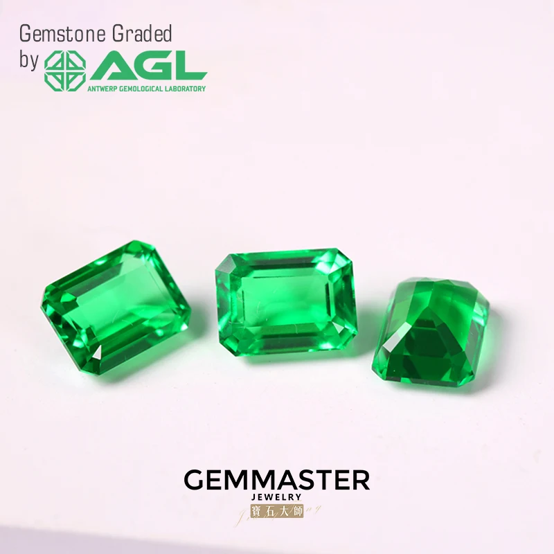 Emerald Cut Lab Grown Emerald VVS VS Green Gemstone Colombia Color Hydrothermal Lab With Certificate