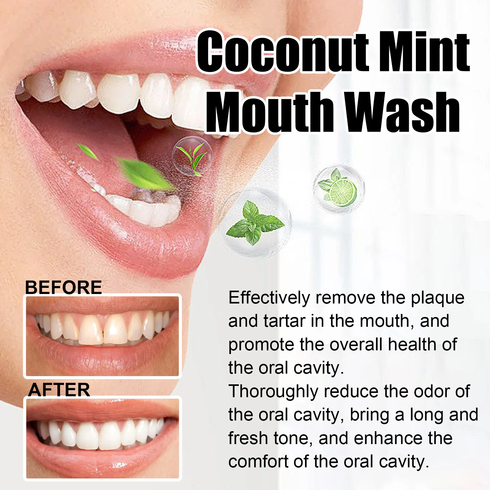 Mint Mouthwash with Tongue Scraper to Clean Mouth Whiten Teeth Remove Dental Calculus Tongue Cleaning and Oral Care Tools