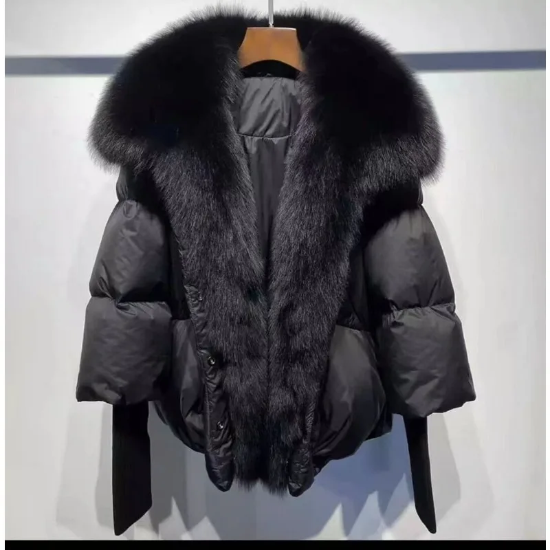 

2023 Winter Women Warm Coat Oversized Real Fox Fur Collar Thick Luxury Outerwear New Fashion 90% Goose Down Jacket