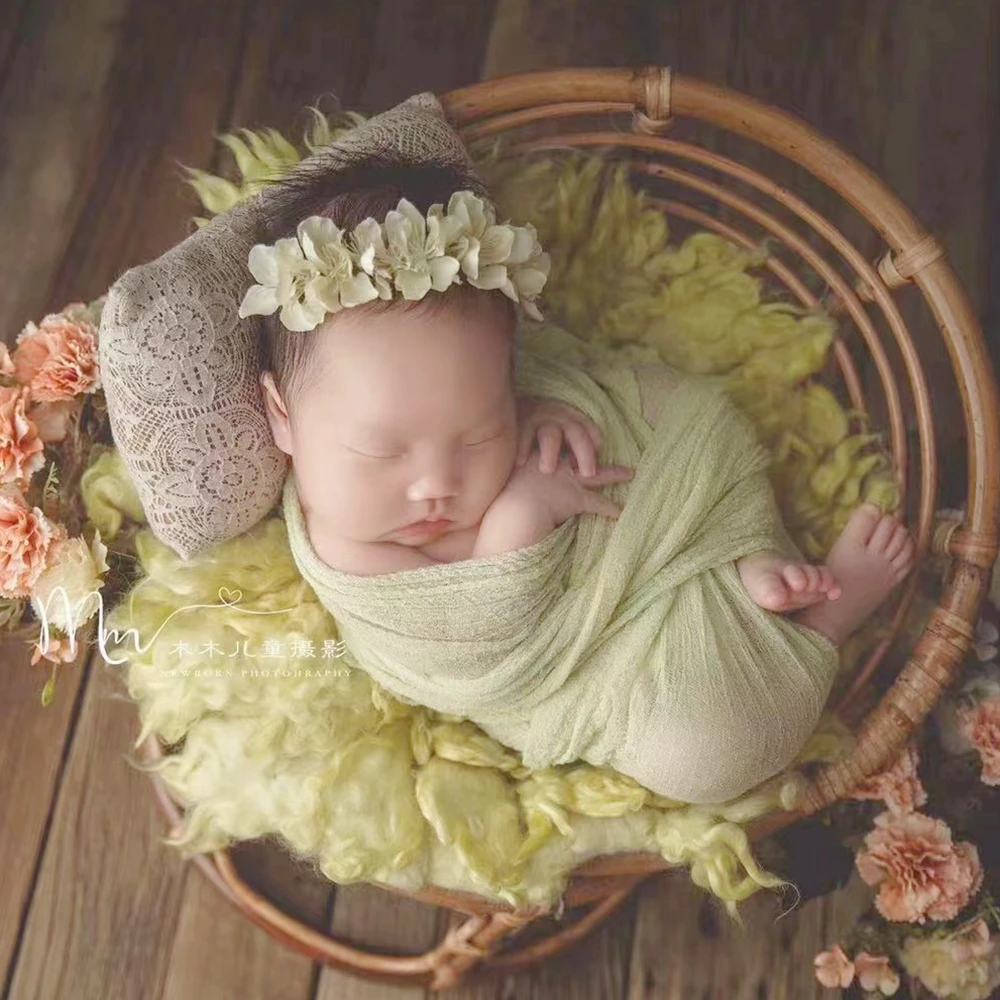 Avvolgimento in garza per neonato Puntelli per fotografia per bambini Tessuto in posa Coperta elasticizzata in cotone Avvolgimento a strati per neonato tinto a mano - immagine 5