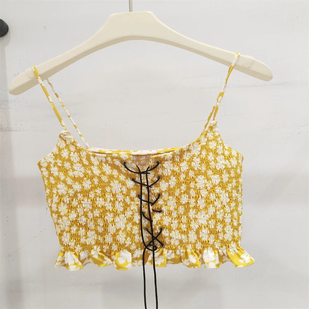 

Lace Up Sweet Spicy Inside Jacket, Pure Sexy Girl Floral Camisole Crop Top