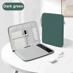 Waterproof Shockproof Tablet Sleeve with Multi Pockets - 13 inch (Dark green)