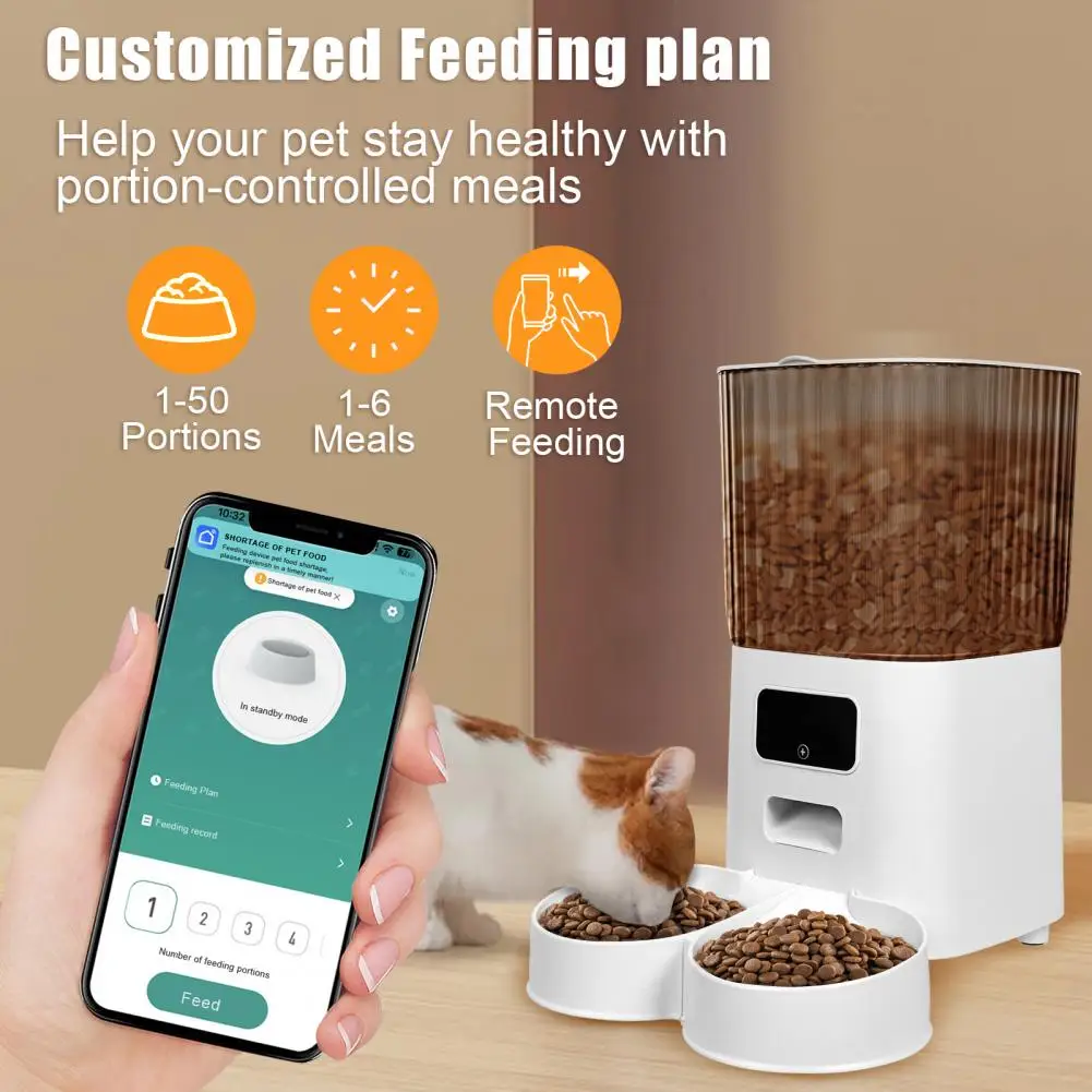 Smart Pet Feeder with Dual Bowls - 5L Transparent Storage, WiFi APP Control, Automatic Timed Dispensing for Cats & Dogs, Battery 3