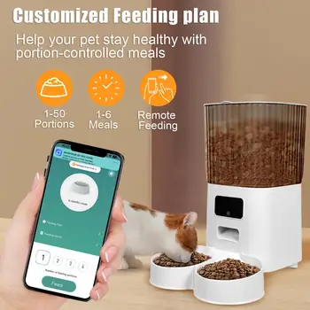 Smart Pet Feeder with Dual Bowls - 5L Transparent Storage, WiFi APP Control, Automatic Timed Dispensing for Cats & Dogs, Battery 3