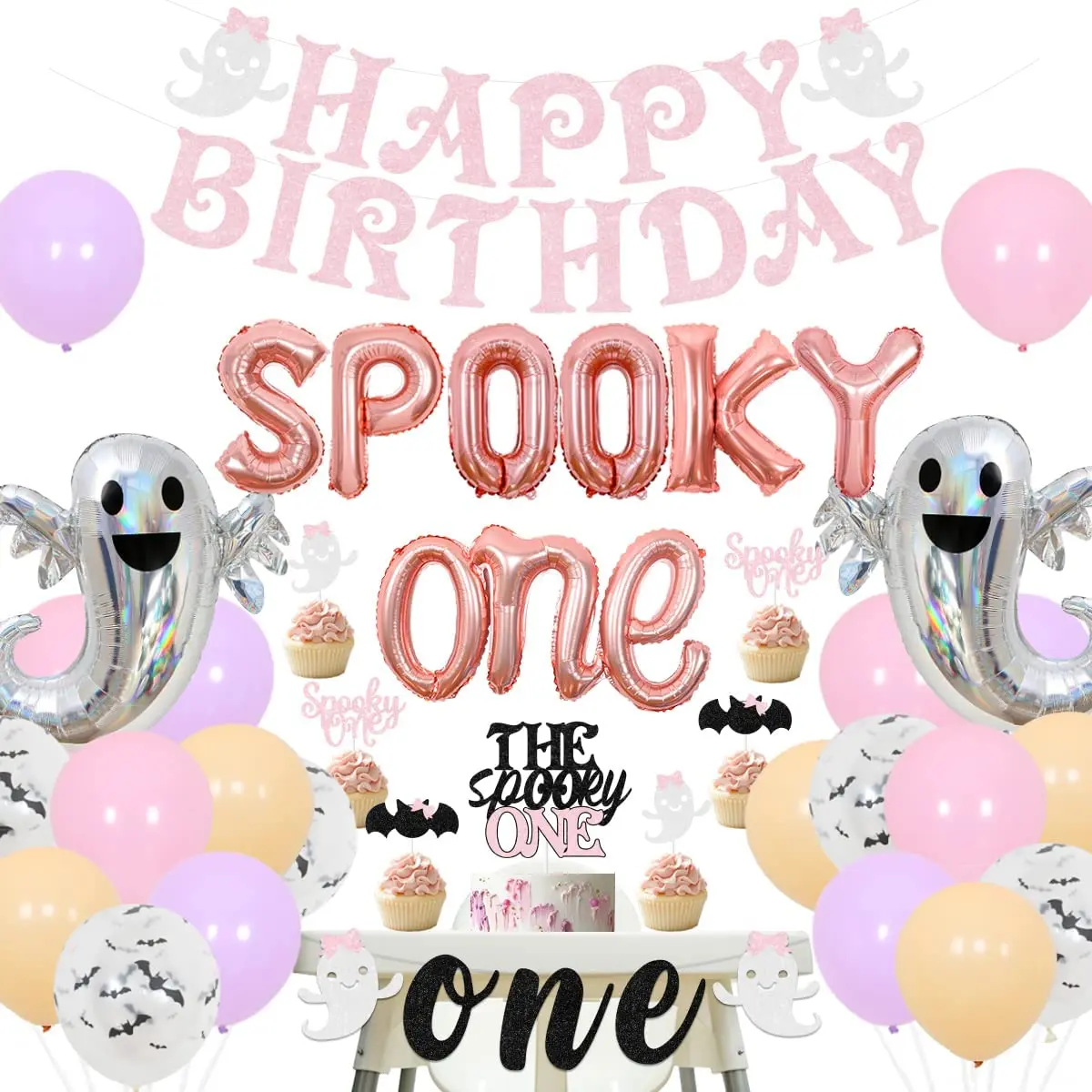 

Funmemoir Halloween Ghost Theme 1st Birthday Party Decoration The Spooky One Foil Balloons Cake Topper Happy Birthday Banner Set