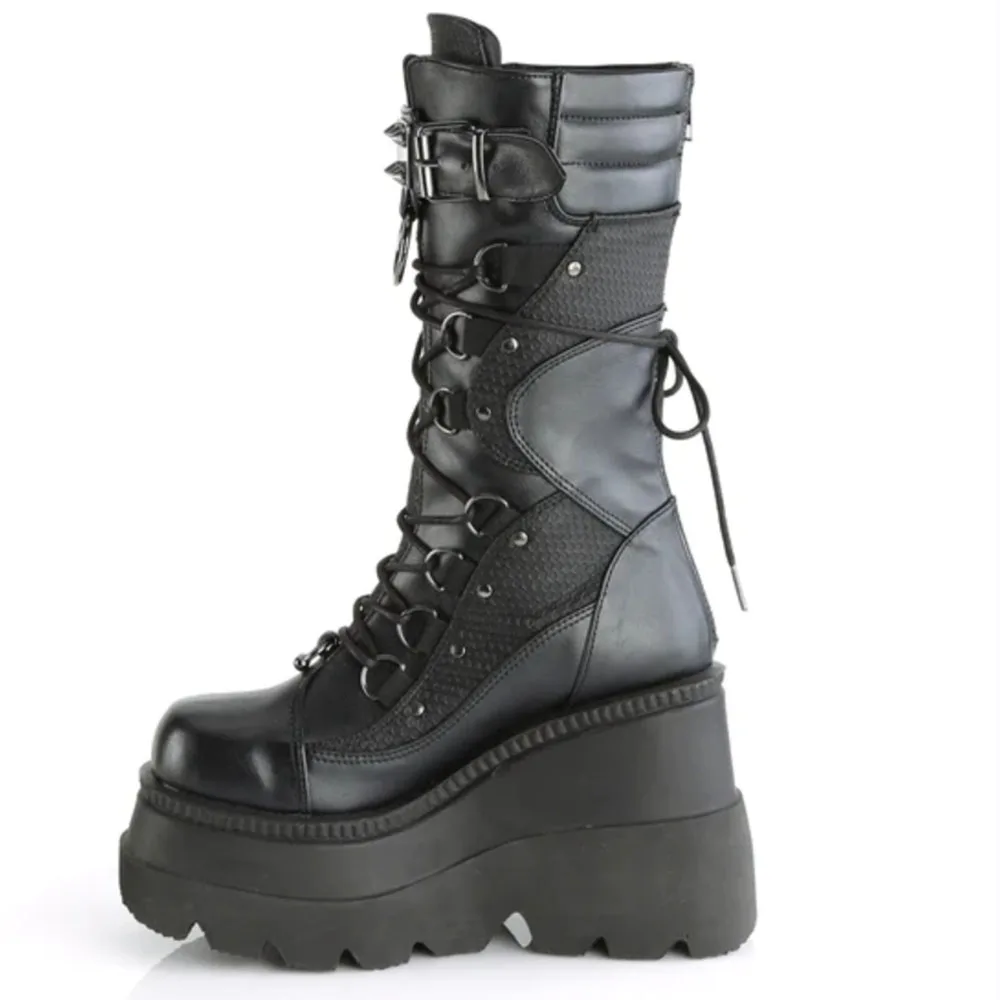 2022 Autumn Winter Sale Punk Halloween Witch Cosplay Platform High Wedges Heels Black Gothic Calf Boots Women Shoes Big Size 43 