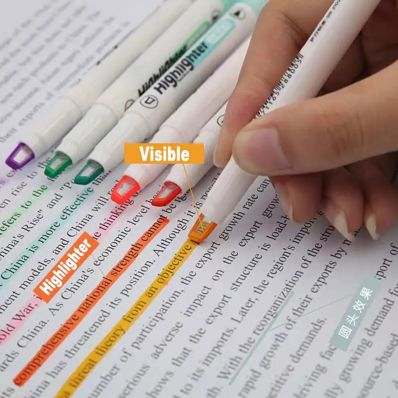 6 Color Double Head 1mm 4mm Highlighter Pen Visible Transparent