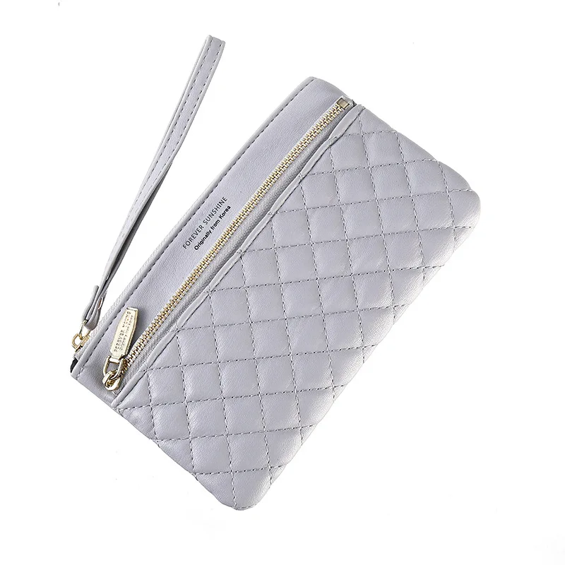 

2022 Western Style Wallet Ladies Long New Zipper Simple Solid Color Rhombus Thin Multi-function Largecapacity Clutch Women Purse