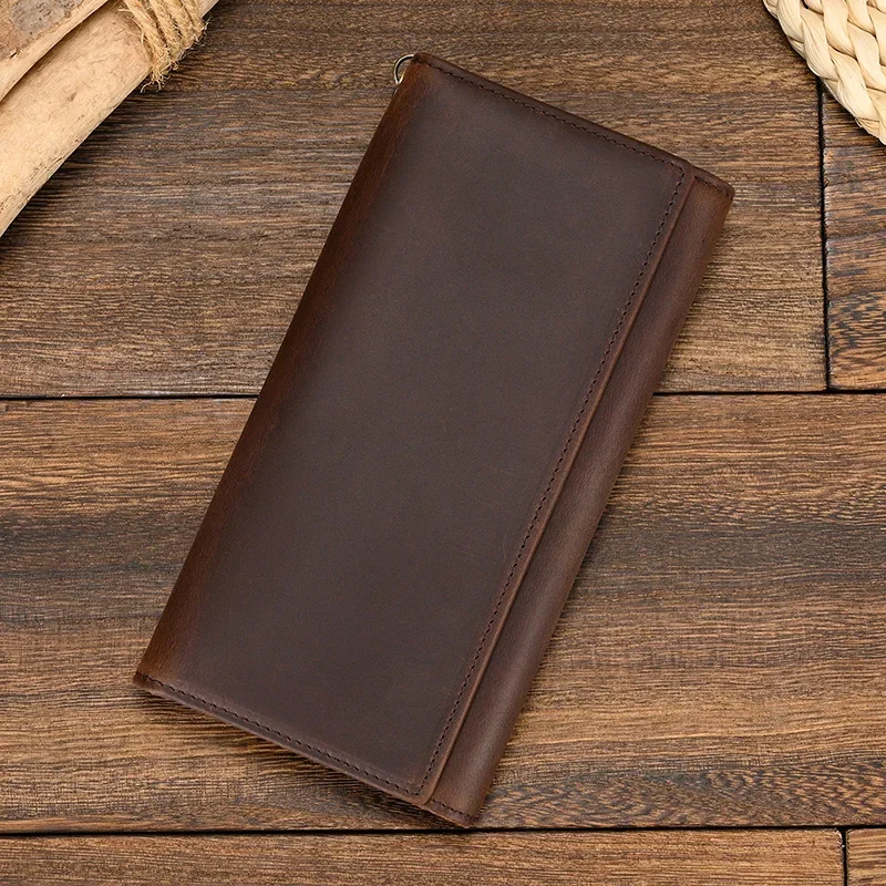 Genuine Leather Men's Wallet with Iron Chain