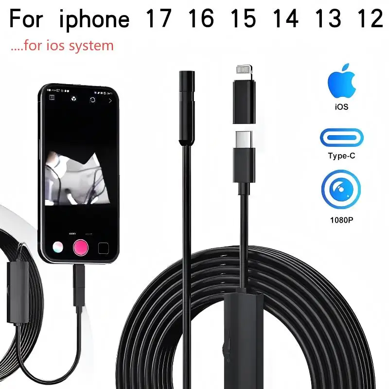 iOS 시스템용 iOS 내시경 카메라 HD 960P 검사용 하수구 내시경 카메라 (5/6/7/8/9/10/11/12/13/14/15/16/17... 호환)