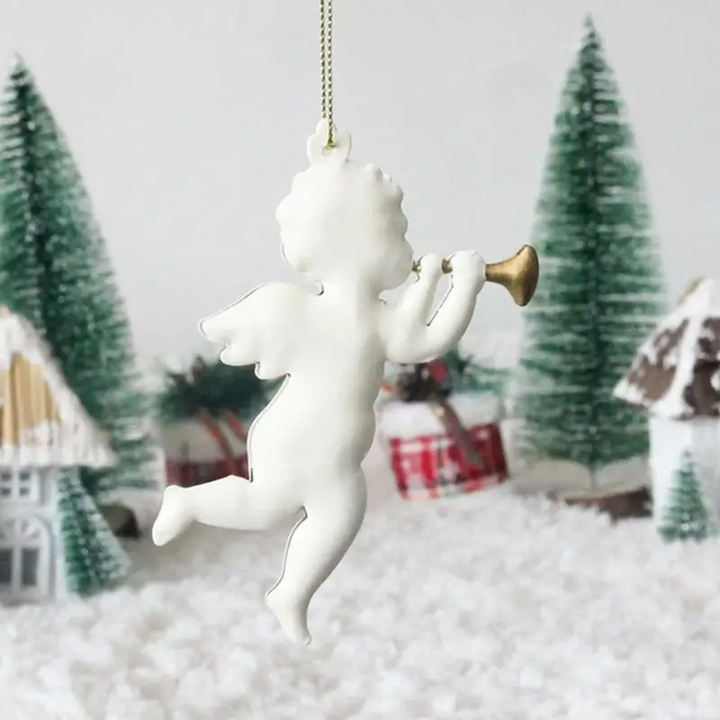Christmas Iron art Angel Ornament Xmas Tree Hanging Pendant Decor Exquisite White Angel crafts New Year Party Christmas Gifts