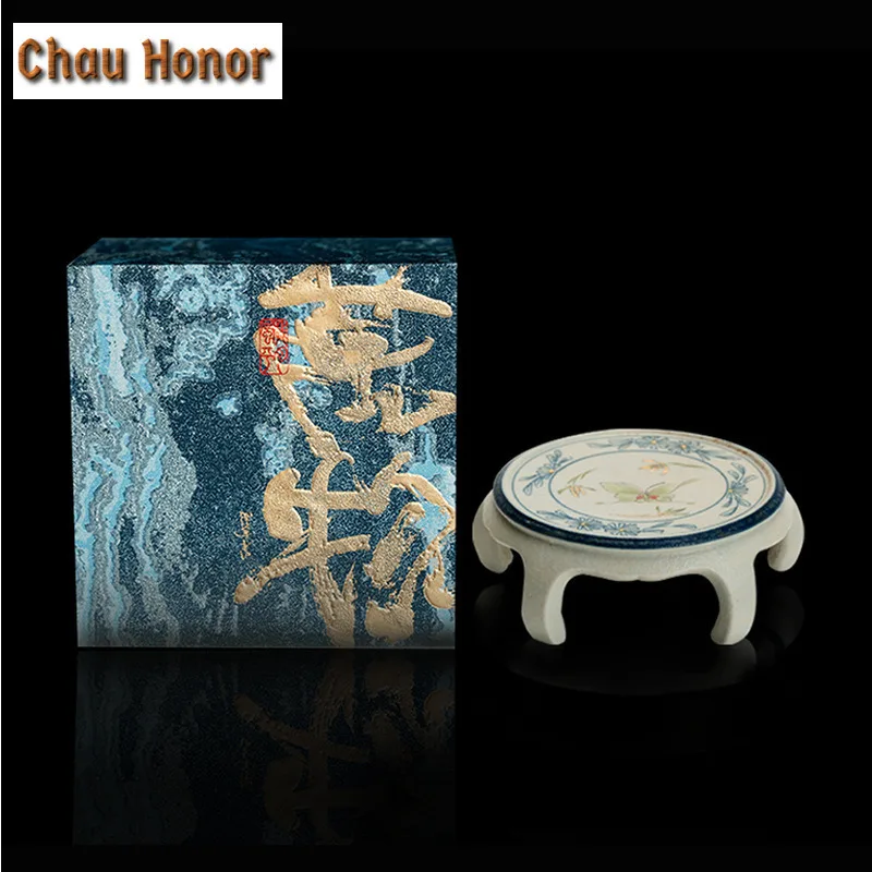 Blue And White Flint Red Teapot Cover Holder Hand Gold Drawing Butterfly Orchid Cover Frame Zisha Pot Bearing Base Tea Ceremony