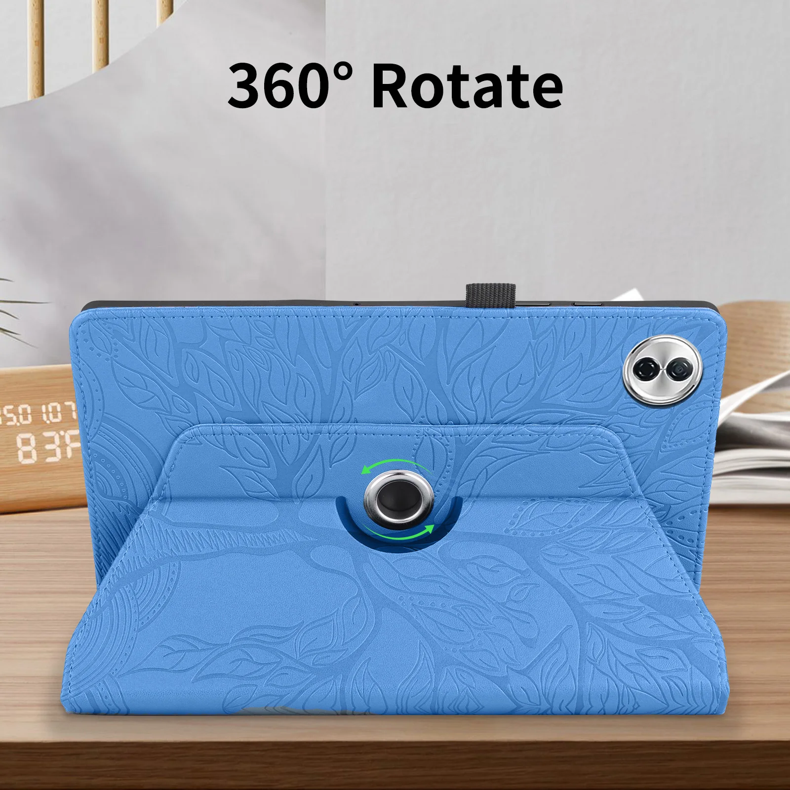 Embossed Life Tree Leather Wallet Case with 360° Rotation and Card Holder