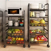 Kitchen Storage Rack with Multi-storey Moveable Small Cart Kitchen Microwave Oven Storage Rack A Living Room Fruits Snack Cart 1