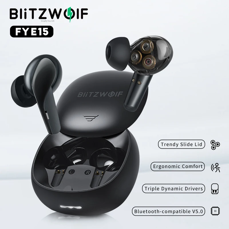 

[Triple Dynamic] BlitzWolf BW-FYE15 Headphone TWS bluetooth-compatible Earphone HiFi Stereo Bass Low Latency Smart Touch HD Call