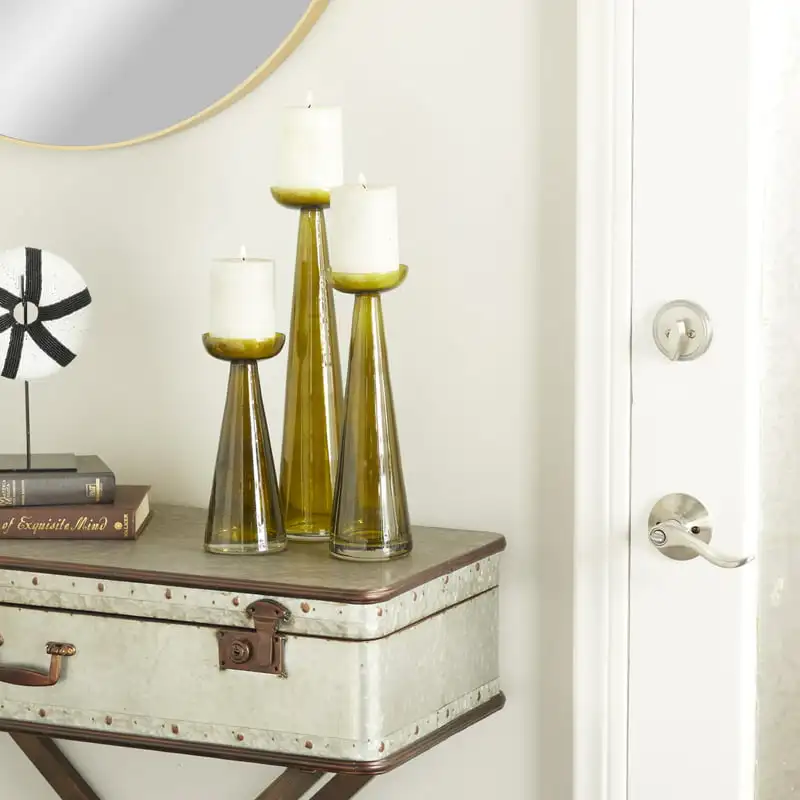 

Candle Green Glass Pillar Candle Holder, Set of 3