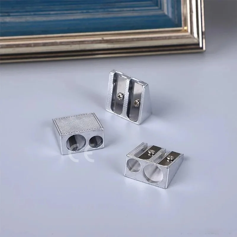 Pencil Sharpener 2-Hole Pencil Magnesium Alloy Wedge Shaped Metal Material Convenient Practical School Essential Learning