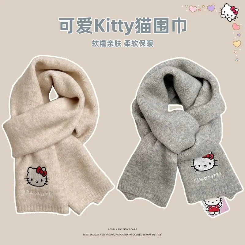 

Sanrio Hello Kitty Knitted Embroidered Scarf Women 2023 Winter Cartoon Cute Warm Scarf Y2k Anime Accessories Gift for Friends