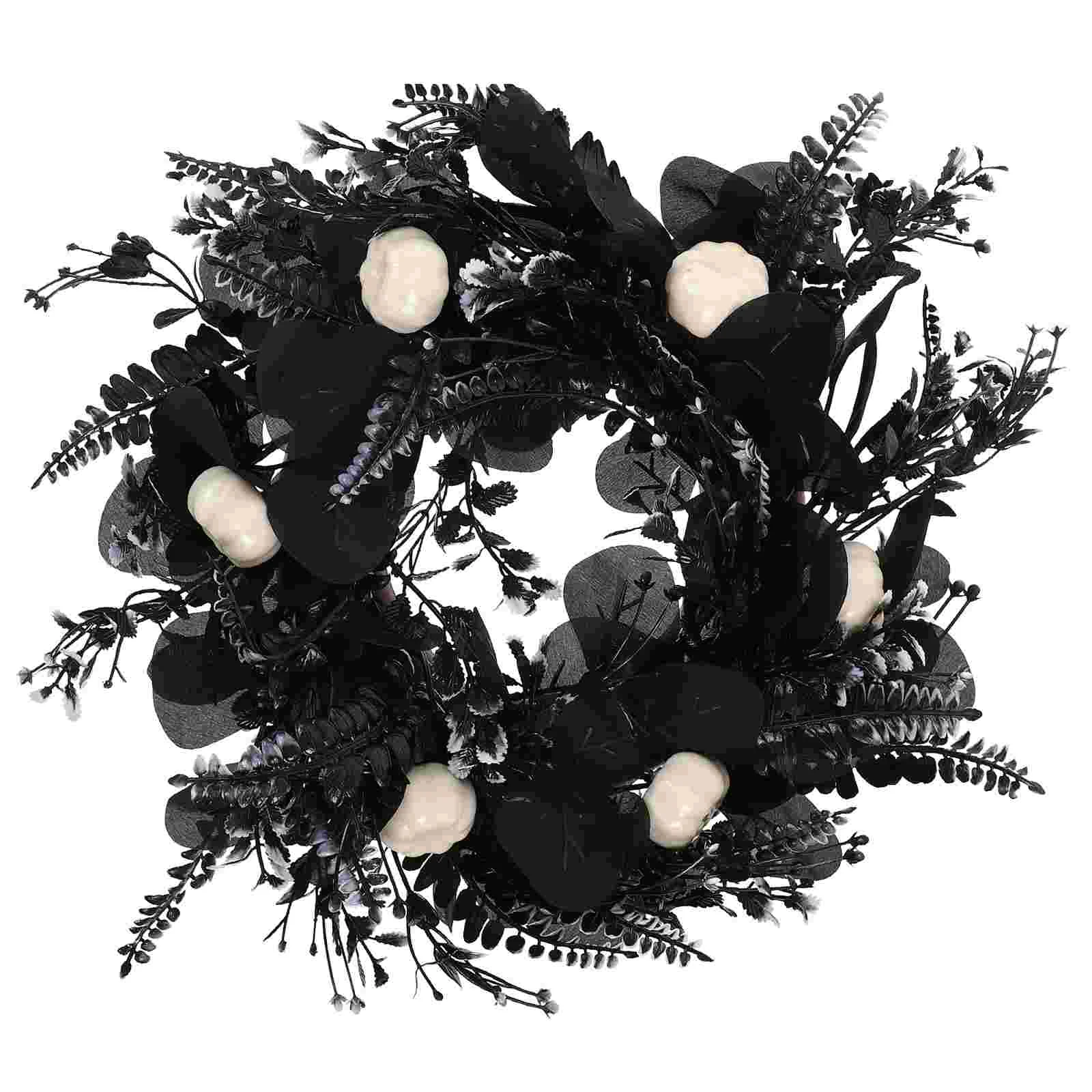 

Halloween Black Wreath Flower Pumpkin Wreath Small Fake Halloween Home Decor Haunted House Door Wreath Gothic Hanging Eucalyptus