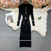 YuooMuoo Europe Fashion Wrap Hips Bandage Knitted Dress Autumn Winter Women Slim Waist Long Bodycon Sweater Dress Party Vestidos - Image 2