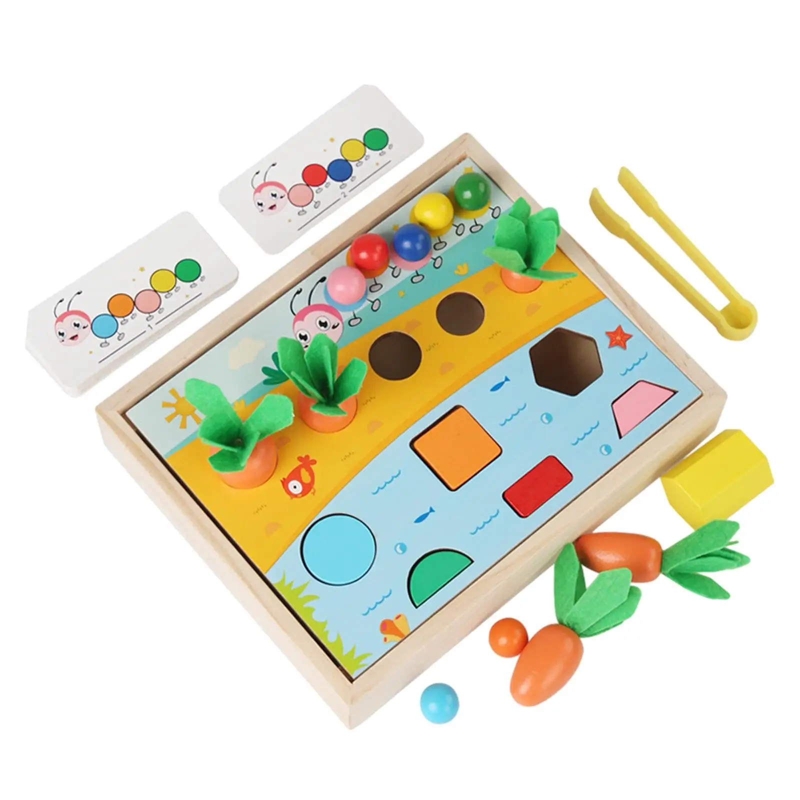 Shape Sorter Puzzle Educational Sorter Game Early Learning Preschool Beads Clip Game Wooden Shape Puzzle Montessori for Toddlers