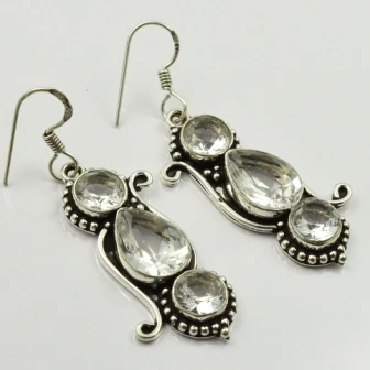 White Topas, Silvers Overlay On Copper Earrings, 52 Mm , E2125