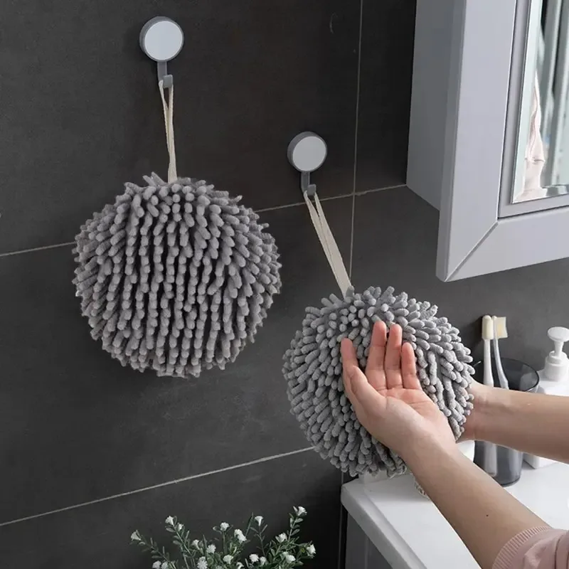 Hand Towels Hanging Chenille Kitchen Bathroom Hand Wipe Ball with Hanging Loops Quick Dry Soft Absorbent Microfiber hand towels