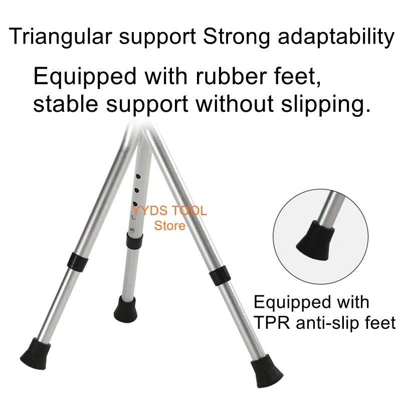 Stool with Light Three Legs Cane Chair Telescopic Cane for Elderly Aluminum Cane with Stool