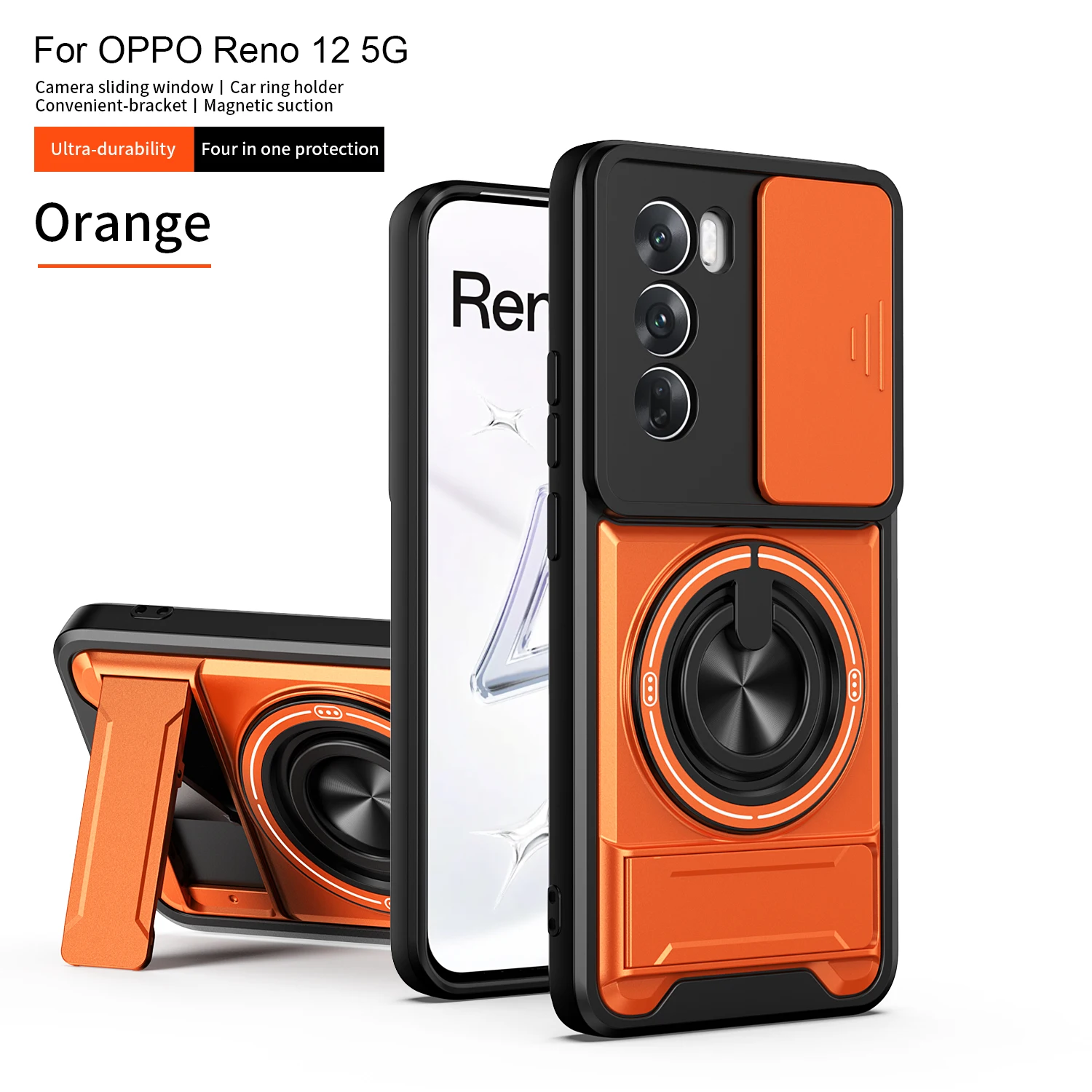 Enhanced Protective Phone Case with Sliding Camera Cover and Dual Bracket Magnetic Ring
