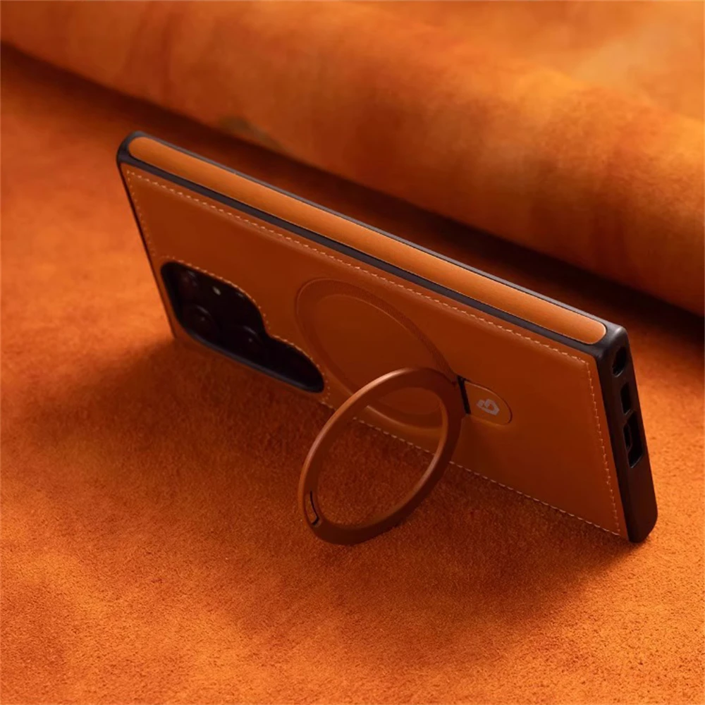 Luxury Business Magnetic Leather Ring Holder Case | Wireless Charging Shockproof Cover