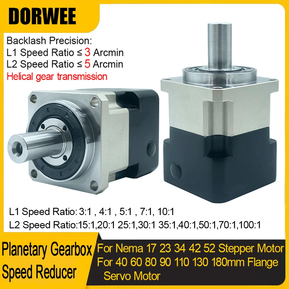 Helical Gear Reducer Gearbox For Nema 17 23 34 Stepper Motor Speed Reducer For 40 60 80 90 110 130 180mm Flange Servo Motor