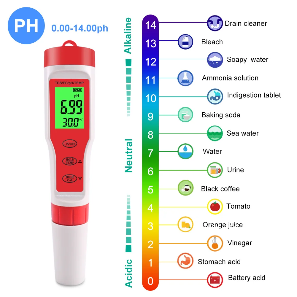4 IN 1 PH TDS EC Temp Meter Digital Water Quality Tester 0.01 High Precision Aqu